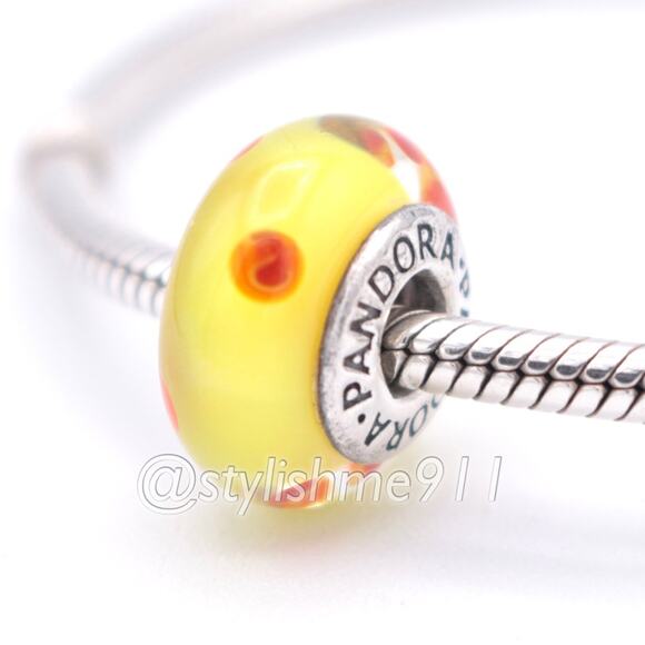 Authentic PANDORA Yellow Orange Polka Dots Glass Murano -  790623 - Picture 1 of 10